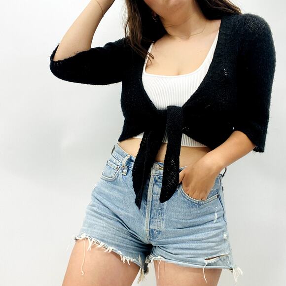 Wooden Ships Size S/M Black Front Tie Cardigan - Picture 3 of 8